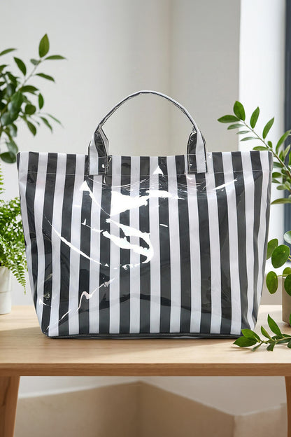 Light Blue Glossy Striped Vinyl Large Tote Bag (Batch Color Gap)
