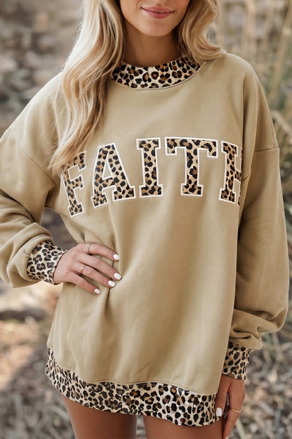 Dirty blue Plaid Trim High Neck GRACE Letter Graphic Baggy Sweatshirt