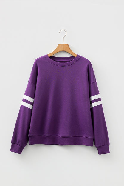 Navy Blue Preppy Striped Sleeve Loose Sweatshirt
