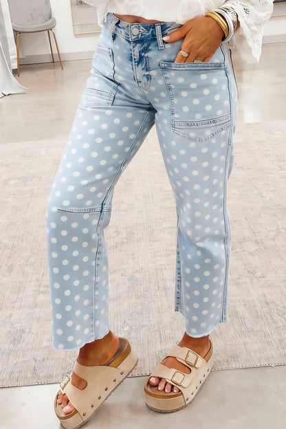 Pink Polka Dot Casual Slim Fit Jeans