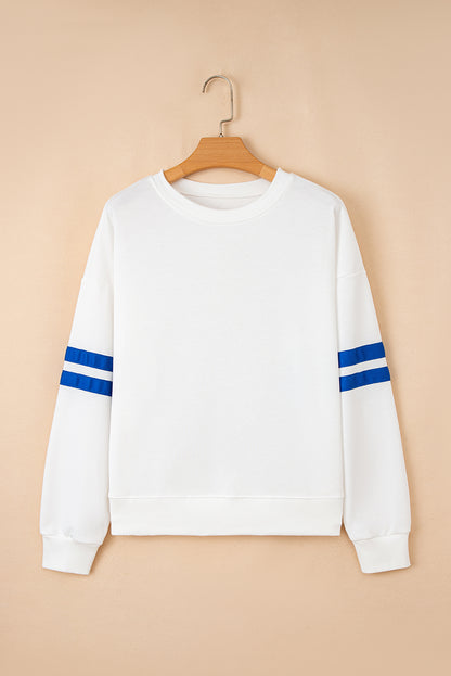 Navy Blue Preppy Striped Sleeve Loose Sweatshirt