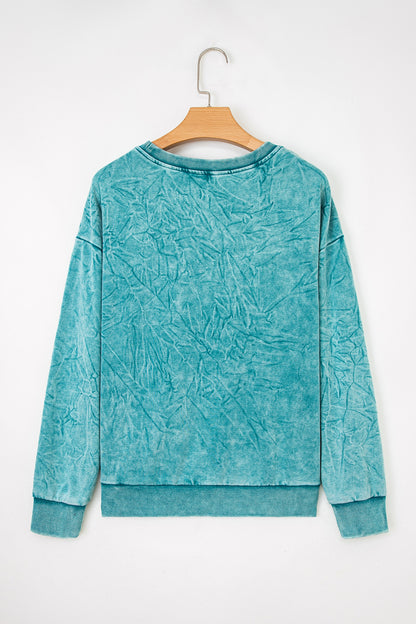 Sea Green  saved by grace Letter Embroidery Mineral Wash Loose Sweatshirt
