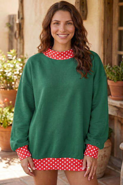 Orange Colorblock Polka Dot Contrast Trim Oversized Sweatshirt