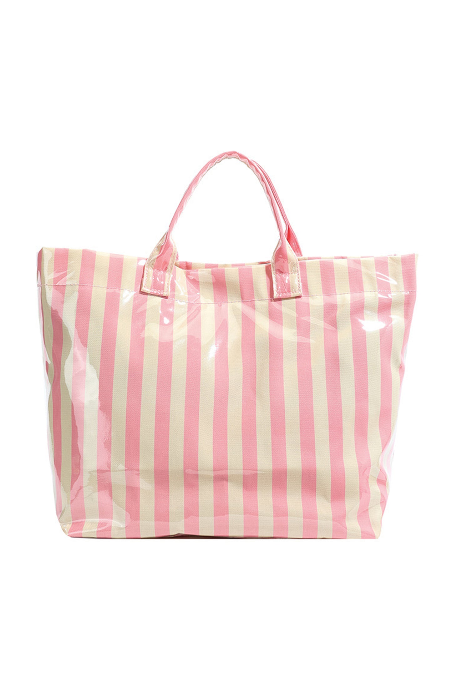 Light Blue Glossy Striped Vinyl Large Tote Bag (Batch Color Gap)