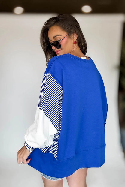 Racing Red Striped Patchwork Sleeve Colorblock Sweatshirt