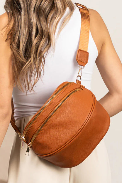White PU Leather Double Zipper Crossbody Bag
