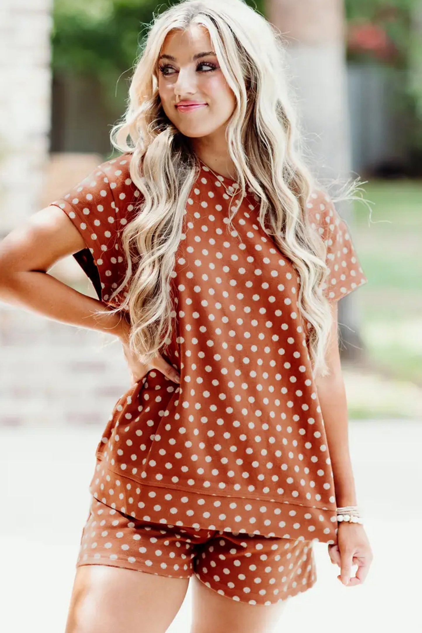 Green Polka Dot Print Short Set