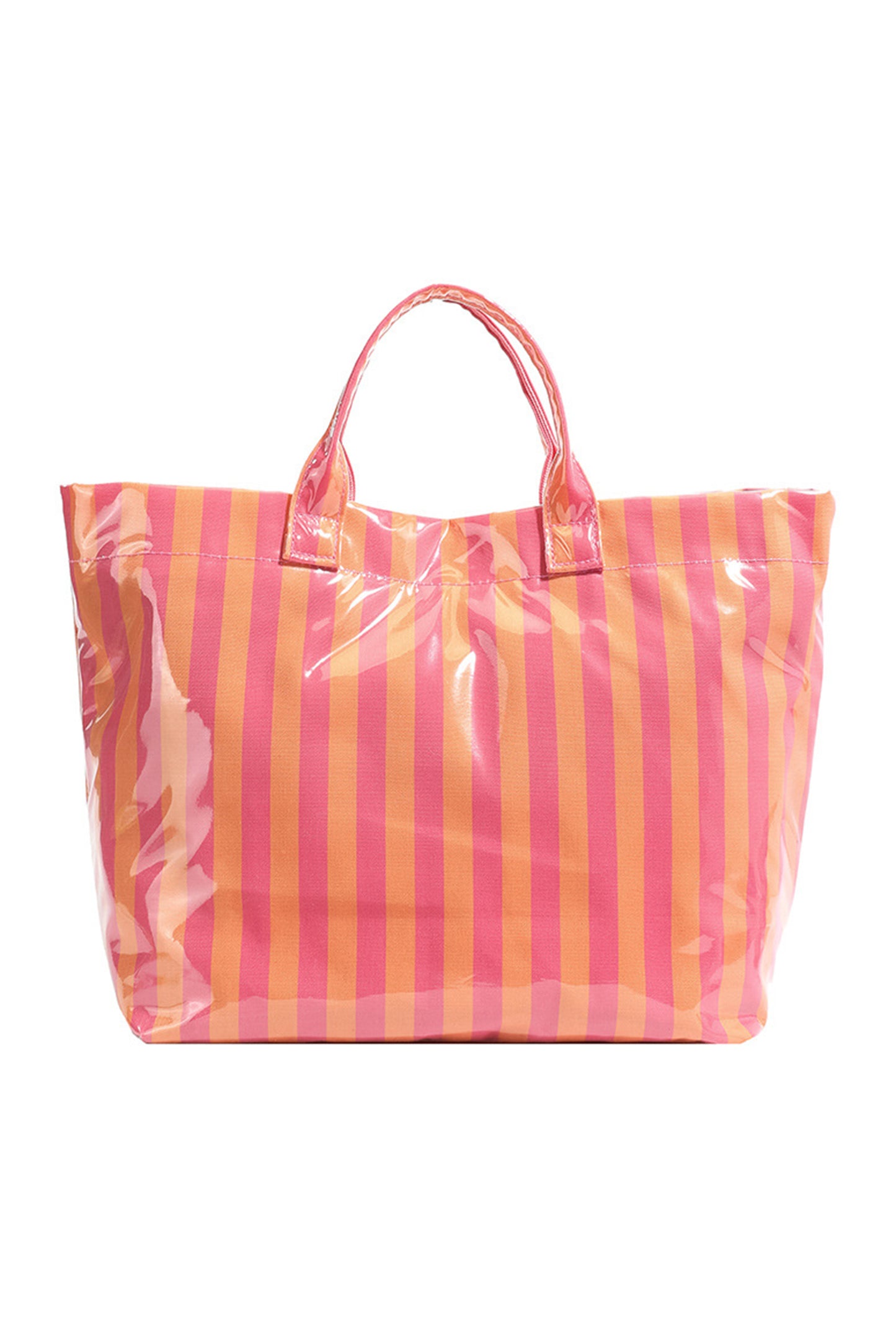 Light Blue Glossy Striped Vinyl Large Tote Bag (Batch Color Gap)