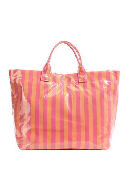 Light Blue Glossy Striped Vinyl Large Tote Bag (Batch Color Gap)