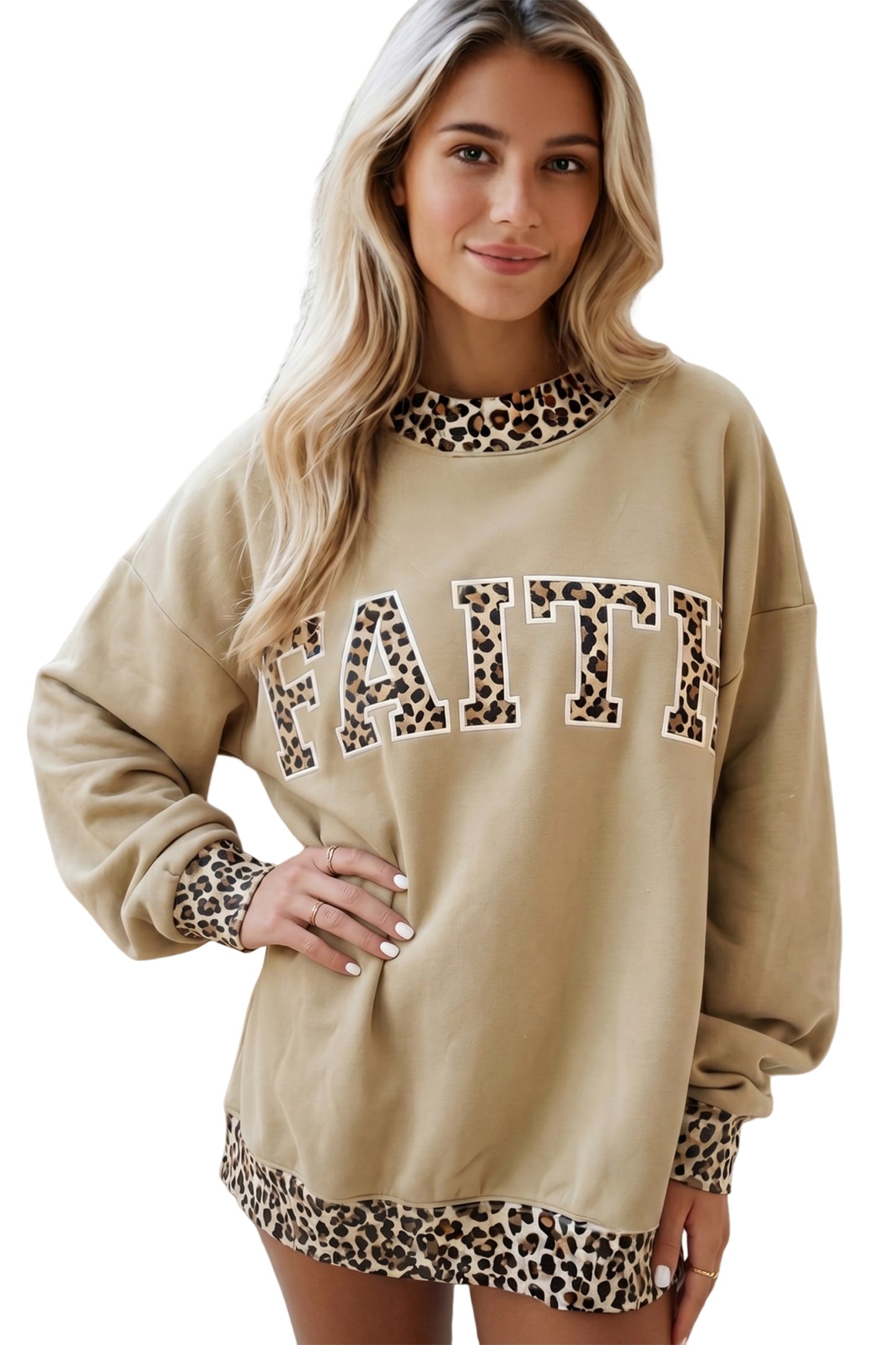 Dirty blue Plaid Trim High Neck GRACE Letter Graphic Baggy Sweatshirt