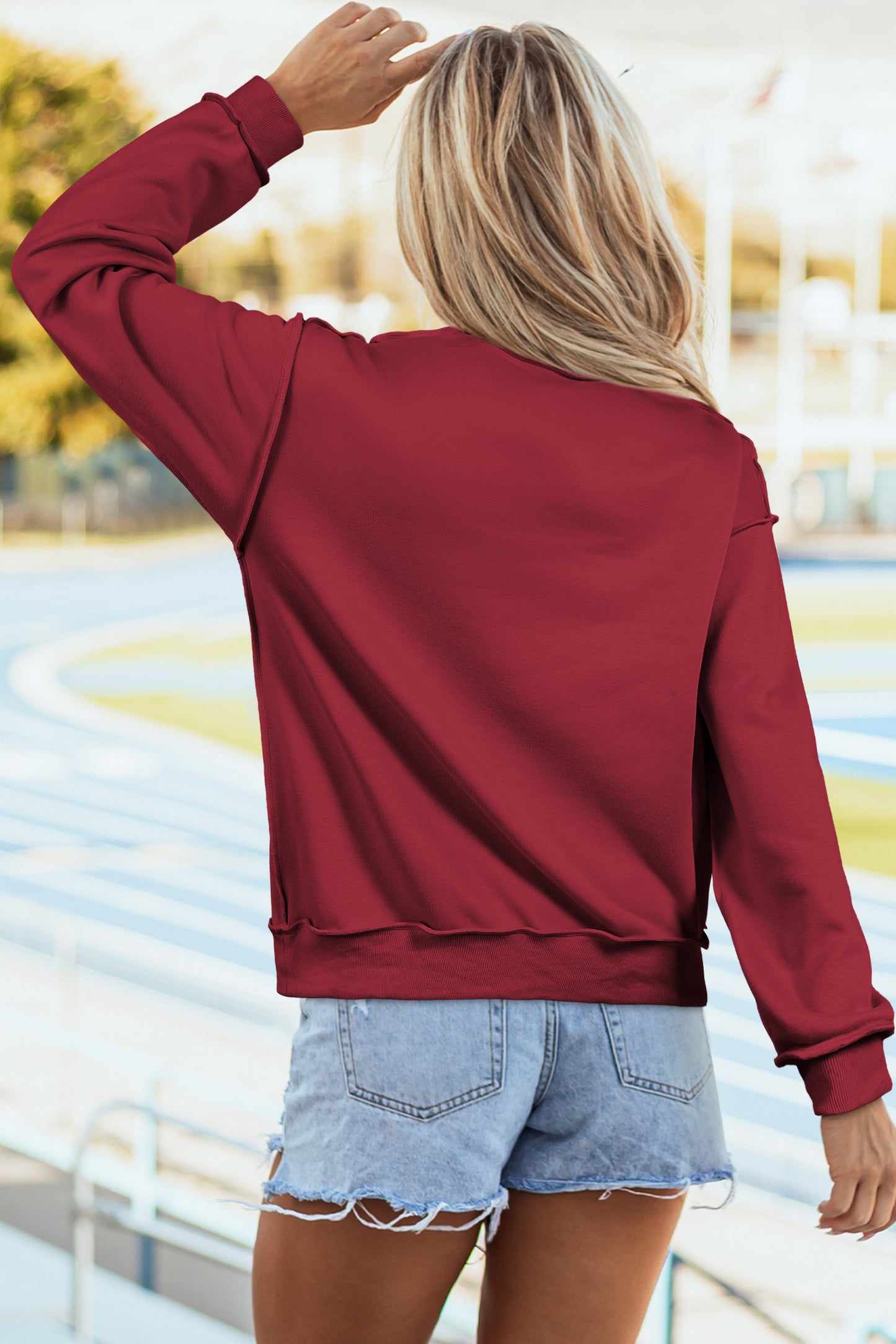 Coffee Oversize Drop Shoulder Reversible Mock Neck Sweatshirt