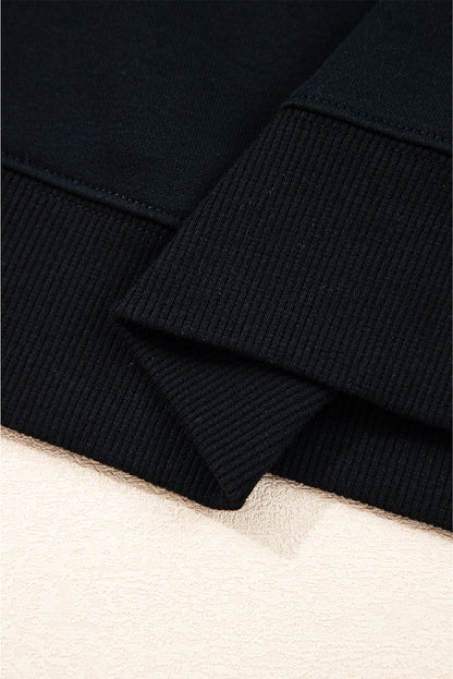Navy Blue Preppy Striped Sleeve Loose Sweatshirt