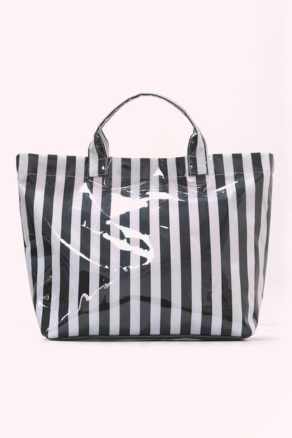 Light Blue Glossy Striped Vinyl Large Tote Bag (Batch Color Gap)