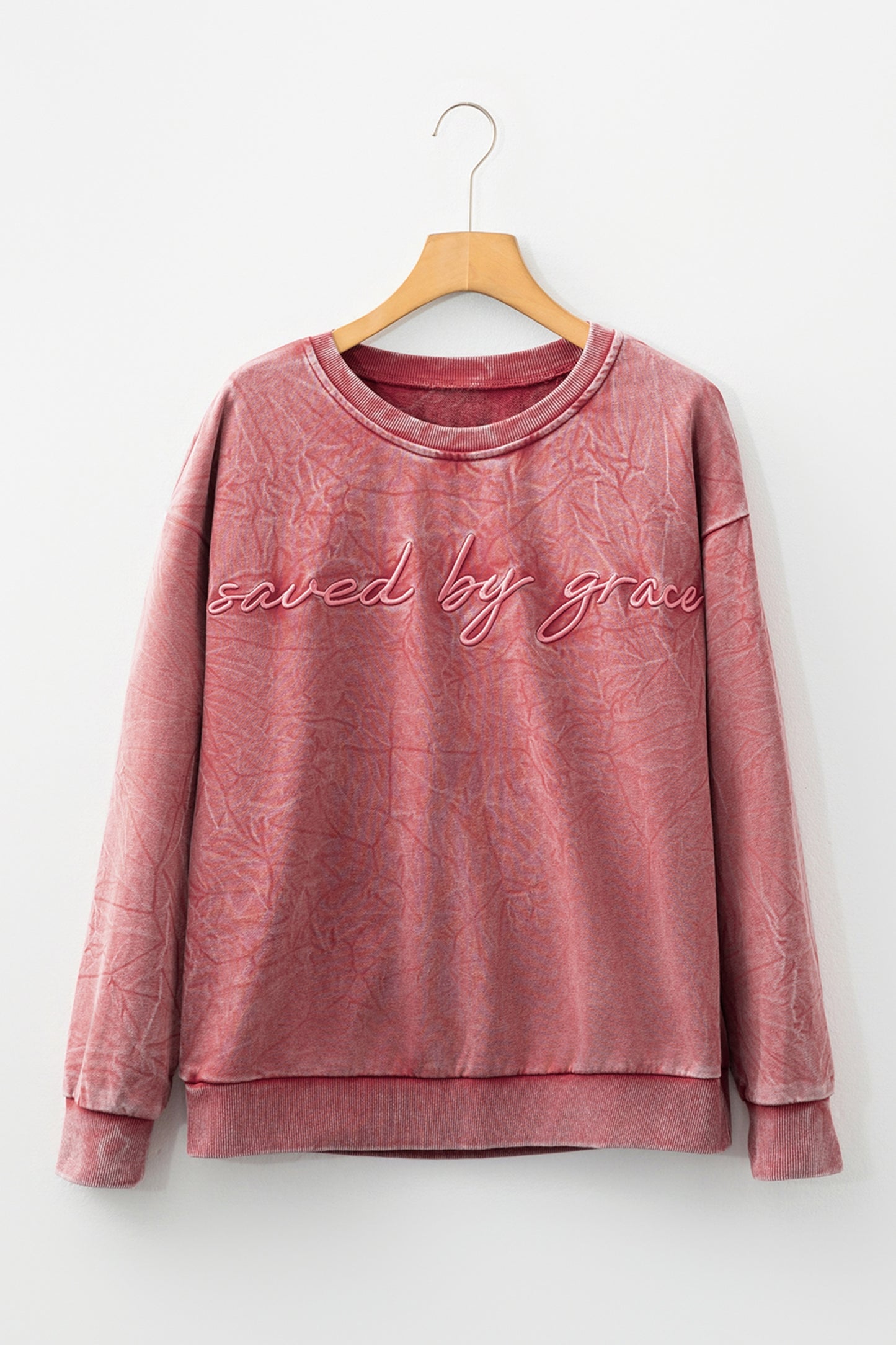 Sea Green  saved by grace Letter Embroidery Mineral Wash Loose Sweatshirt
