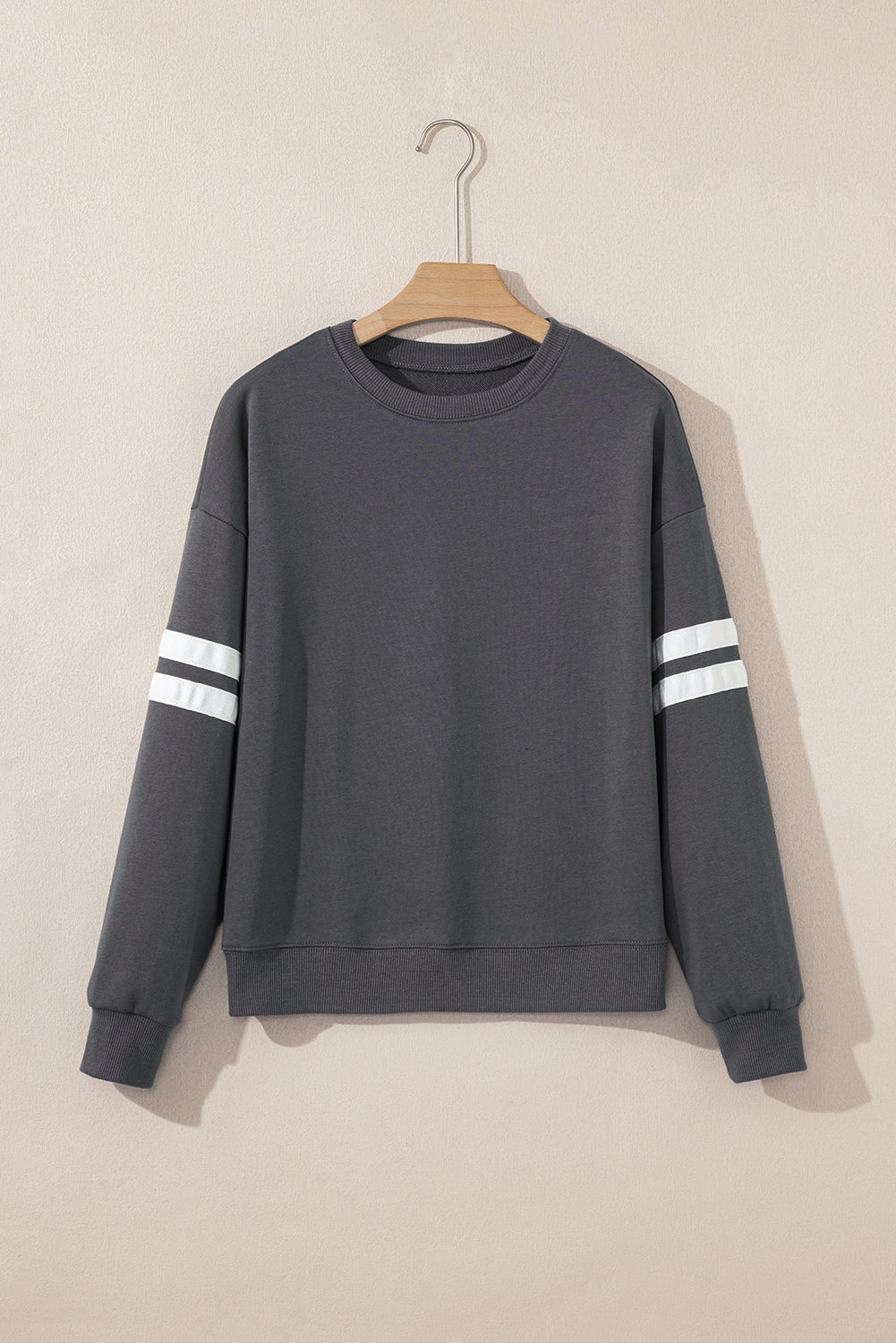 Navy Blue Preppy Striped Sleeve Loose Sweatshirt