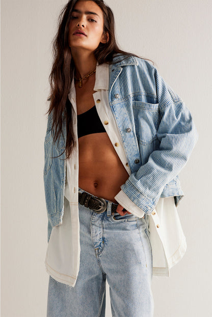 Wild Wind Washed Oversized Pocketed Denim Jacket
