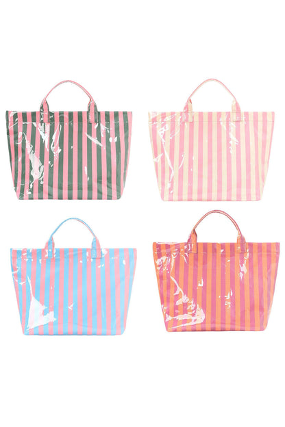 Light Blue Glossy Striped Vinyl Large Tote Bag (Batch Color Gap)