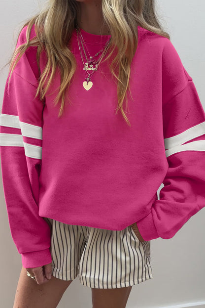 Navy Blue Preppy Striped Sleeve Loose Sweatshirt