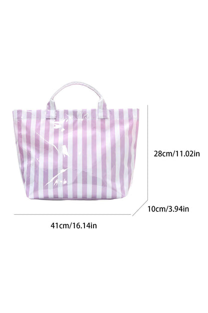 Light Blue Glossy Striped Vinyl Large Tote Bag (Batch Color Gap)