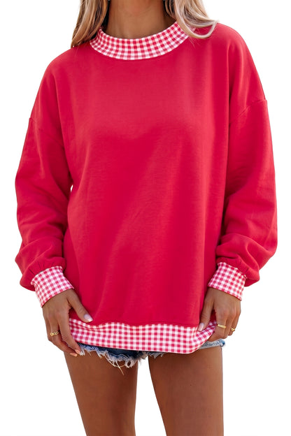 Orange Colorblock Polka Dot Contrast Trim Oversized Sweatshirt
