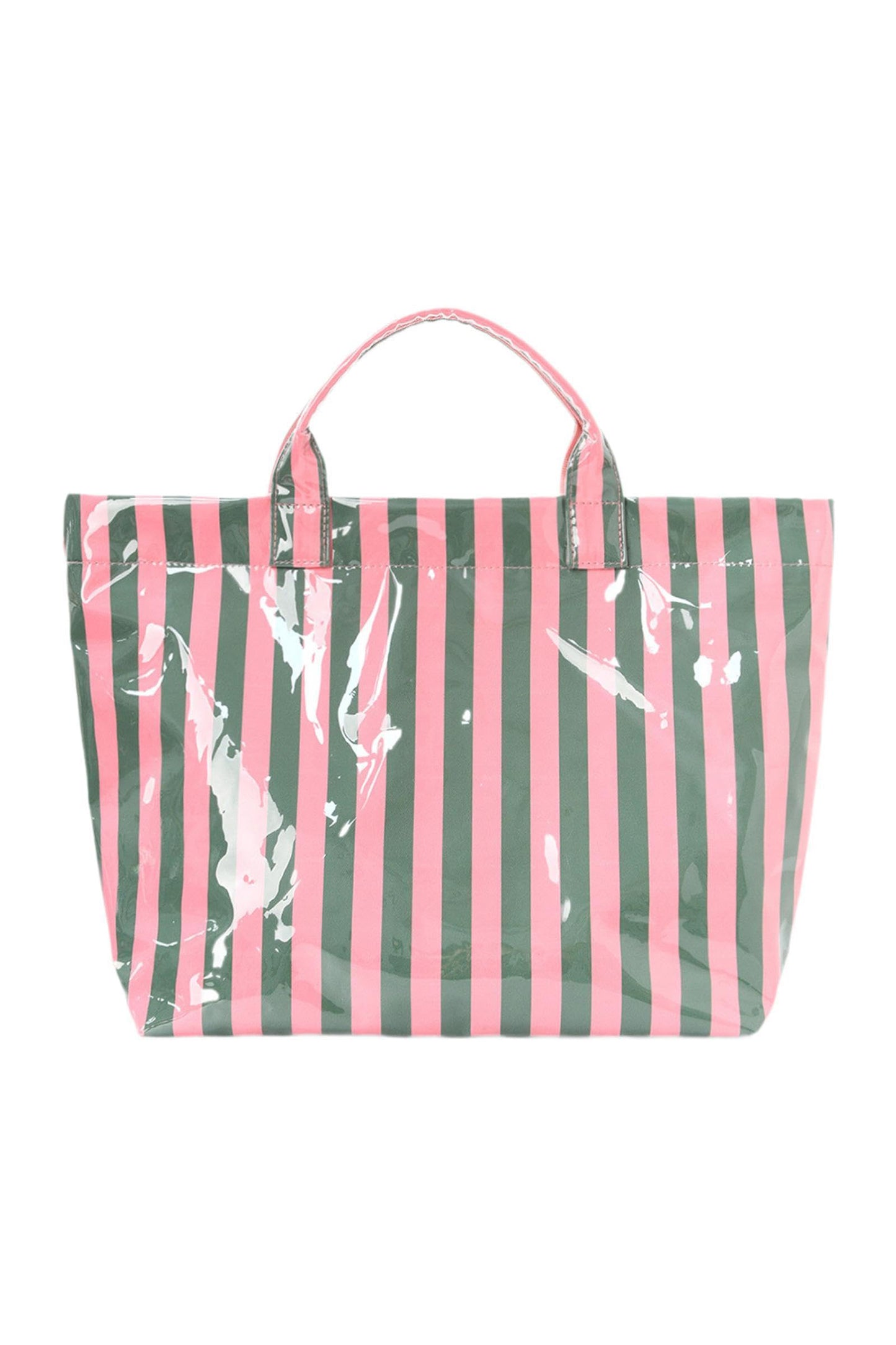 Light Blue Glossy Striped Vinyl Large Tote Bag (Batch Color Gap)