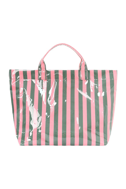 Light Blue Glossy Striped Vinyl Large Tote Bag (Batch Color Gap)