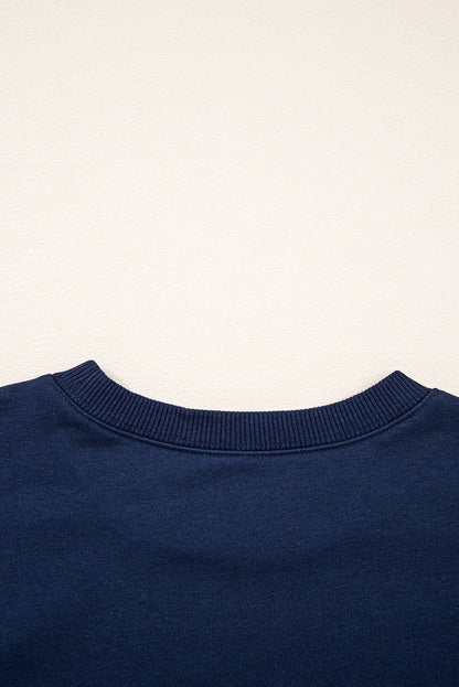 Navy Blue Preppy Striped Sleeve Loose Sweatshirt