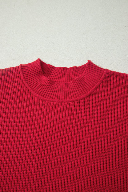 Chestnut Long Sleeve Ribbed Knit Stand Neck Regular Fit Sweater