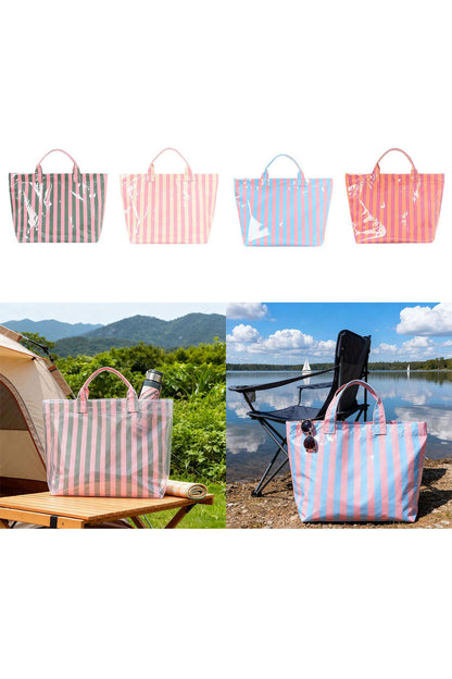 Light Blue Glossy Striped Vinyl Large Tote Bag (Batch Color Gap)
