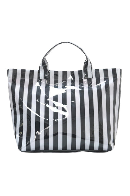 Light Blue Glossy Striped Vinyl Large Tote Bag (Batch Color Gap)