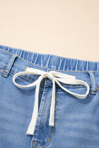 Iceland Blue Acid Wash Contrast Lace-up Plus Size Jeans