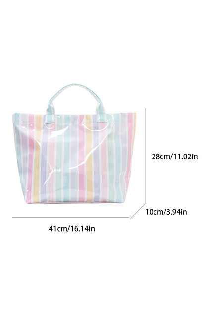 Light Blue Glossy Striped Vinyl Large Tote Bag (Batch Color Gap)