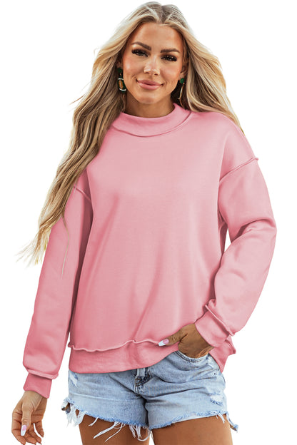 Coffee Oversize Drop Shoulder Reversible Mock Neck Sweatshirt