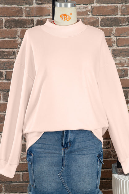 Bright Pink Oversize Blessed Embroidered Mock Neck Sweatshirt