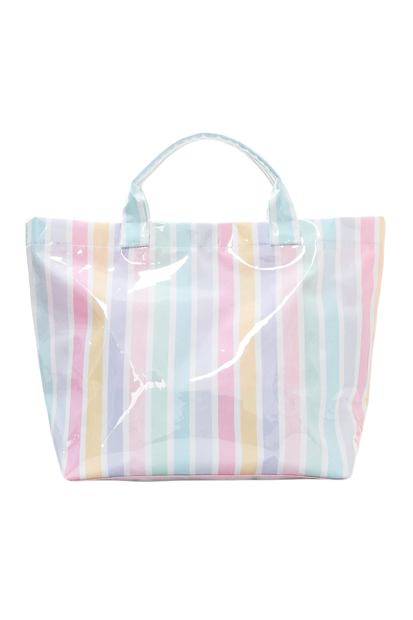 Light Blue Glossy Striped Vinyl Large Tote Bag (Batch Color Gap)