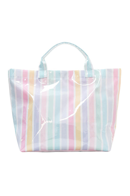 Light Blue Glossy Striped Vinyl Large Tote Bag (Batch Color Gap)