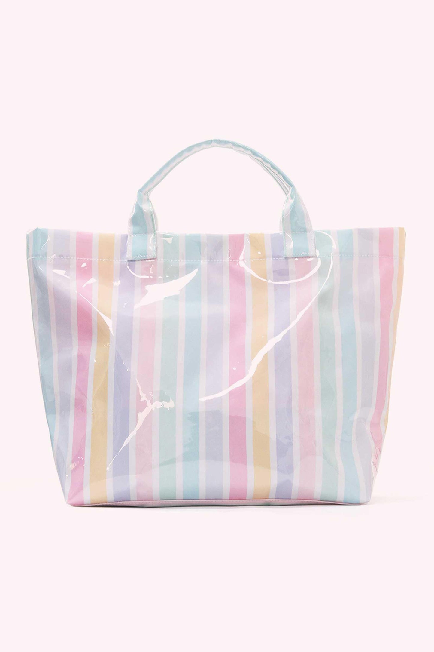 Light Blue Glossy Striped Vinyl Large Tote Bag (Batch Color Gap)