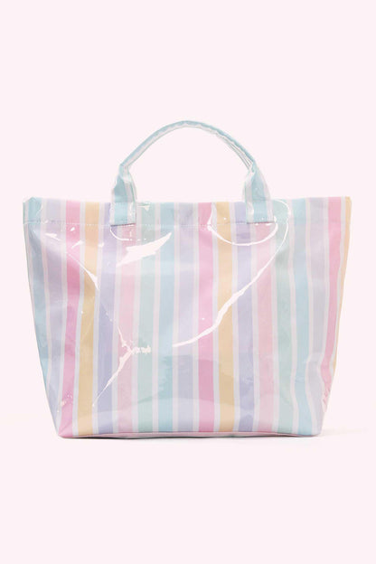 Light Blue Glossy Striped Vinyl Large Tote Bag (Batch Color Gap)