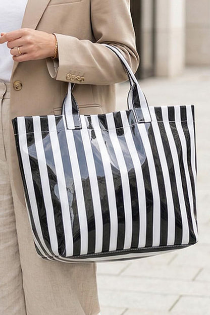 Light Blue Glossy Striped Vinyl Large Tote Bag (Batch Color Gap)