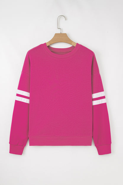 Navy Blue Preppy Striped Sleeve Loose Sweatshirt