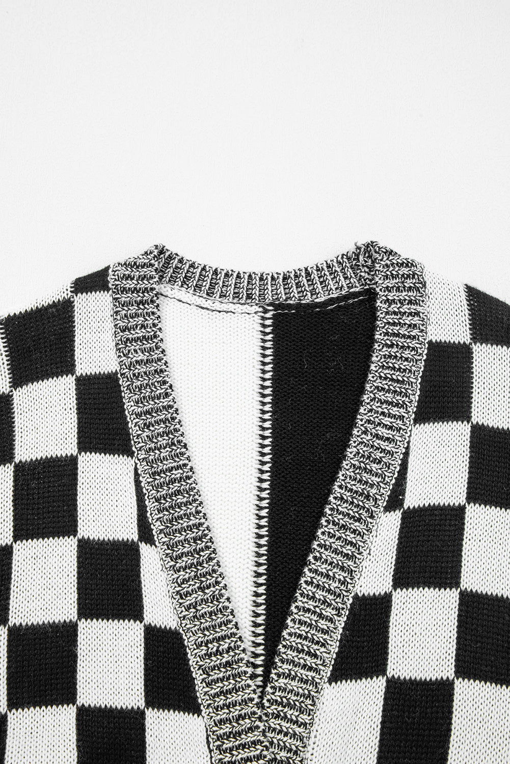 Brown Checkered Open Front Drop Shoulder Cardigan