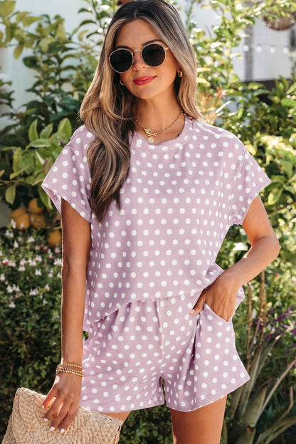 Green Polka Dot Print Short Set