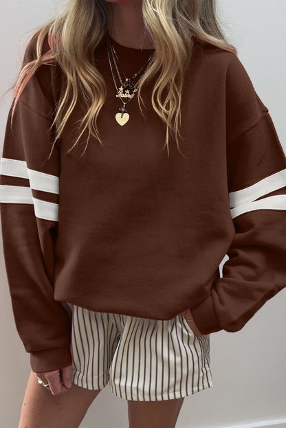 Navy Blue Preppy Striped Sleeve Loose Sweatshirt