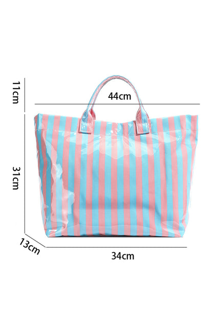 Light Blue Glossy Striped Vinyl Large Tote Bag (Batch Color Gap)