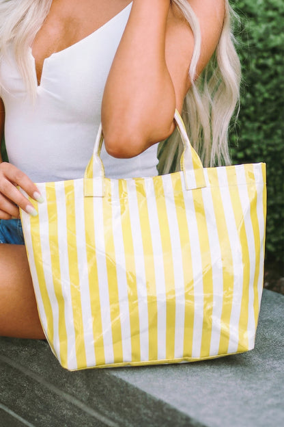 Light Blue Glossy Striped Vinyl Large Tote Bag (Batch Color Gap)