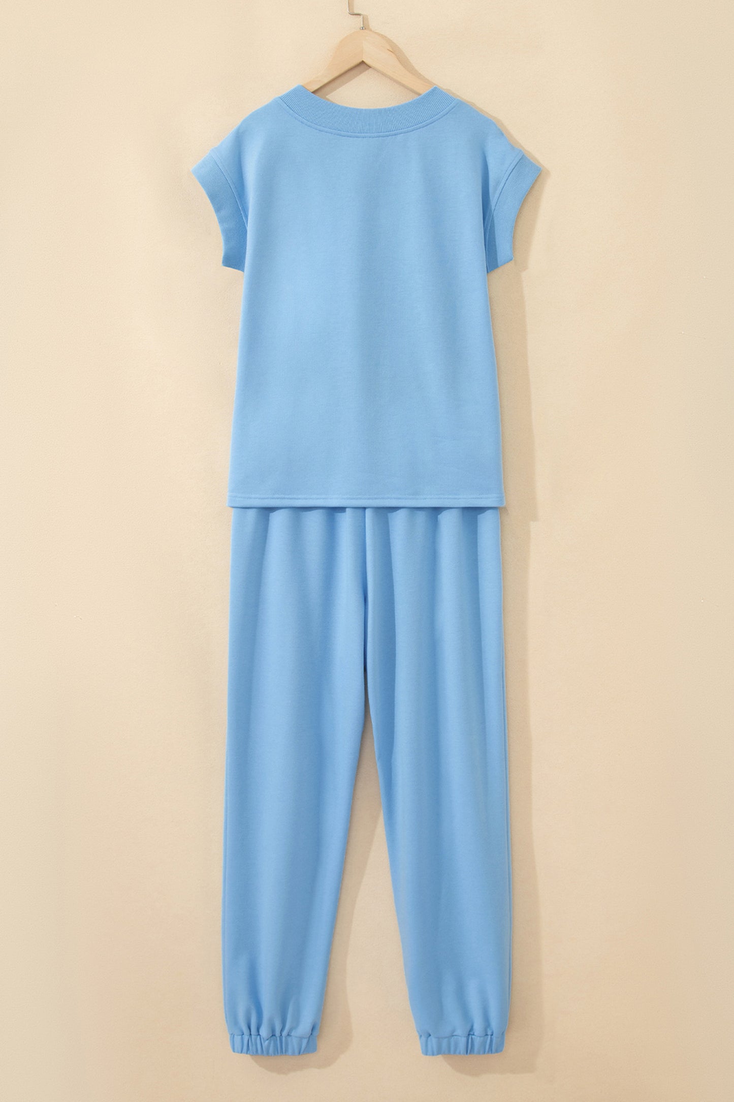Bonbon Solid Color V Neck Tee Drawstring Pant Set