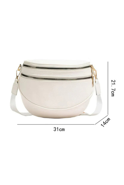 White PU Leather Double Zipper Crossbody Bag
